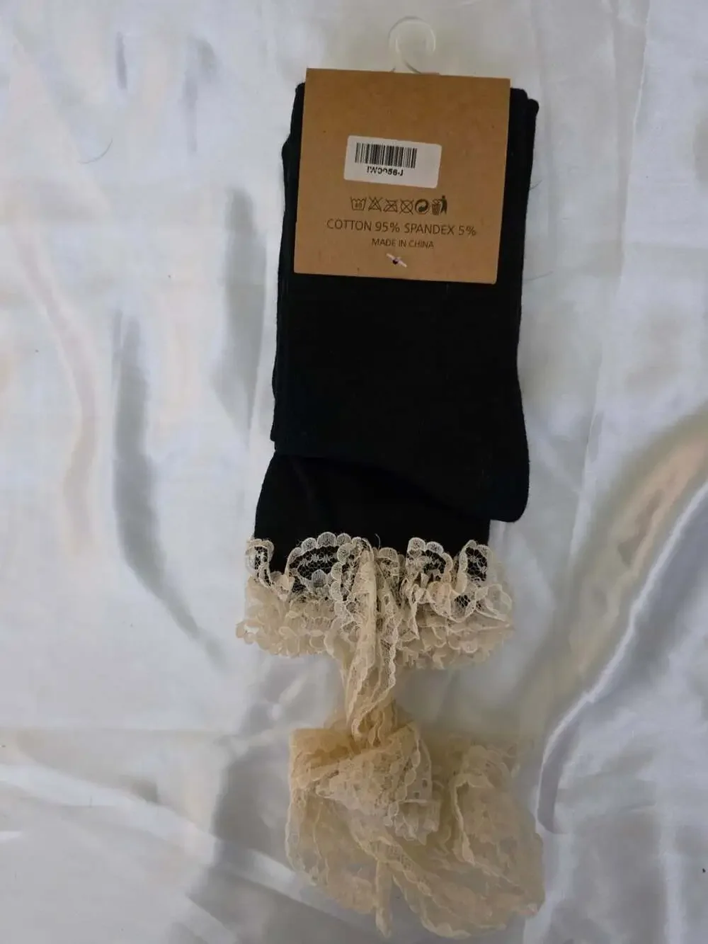 NWT Icon Collection Knee High Socks Black With Beige Lace Trim Bows
